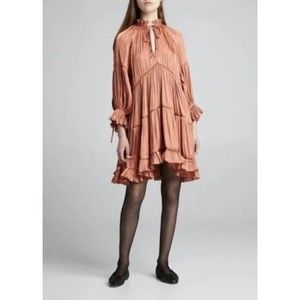 Cinq A Sept Phyllis Gathered Satin Ruffled Dress In Dark Salmon Size 6 $395.00